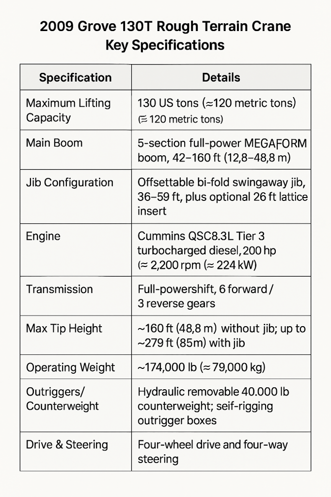 key specifications of grove rough terrain crane