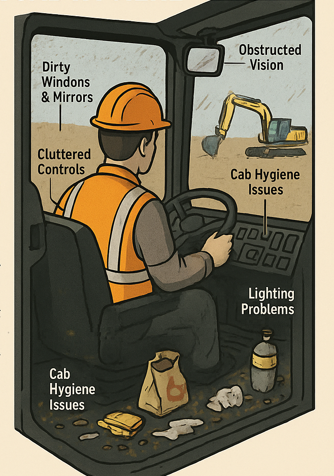 Dirty Windows Mirrors Obstructed Vision Cluttered Controls Cab Hygiene Issues Light Problems