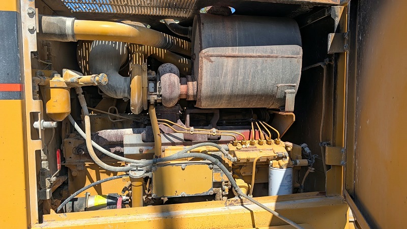 1999 Caterpillar 140H Motor Grader Turbocharged Engine Unit Showing Exhaust Muffler and Injection Lines